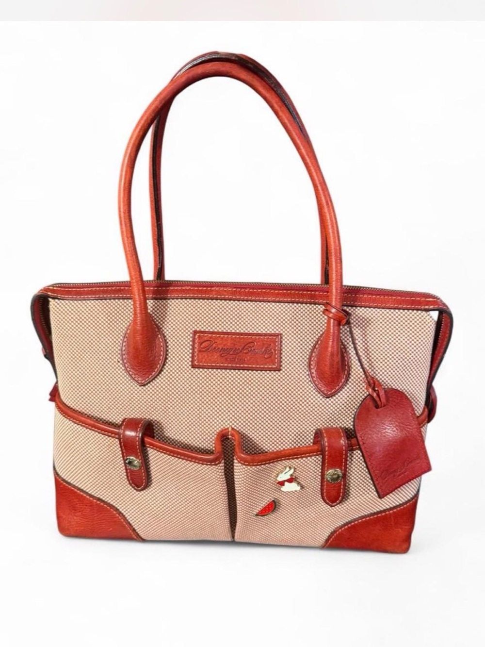 Dooney & Bourke Red Leather and Tweed Satchel